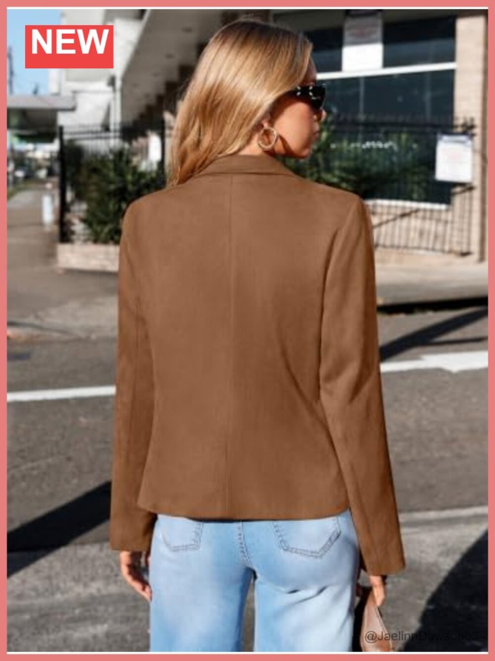 Lightweight Faux Suede Open Front Cropped Jacket Notch Lapel - Picture 3 of 6